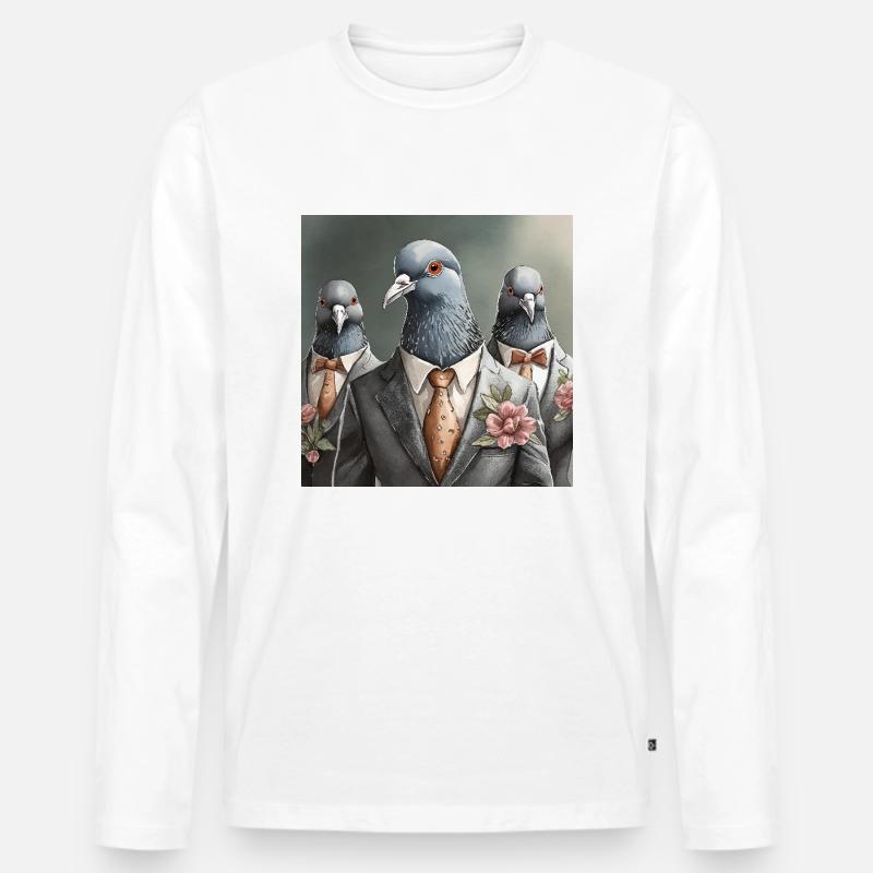 Tauben im Anzug - Männer Premium Bio Langarmshirt - Weiß