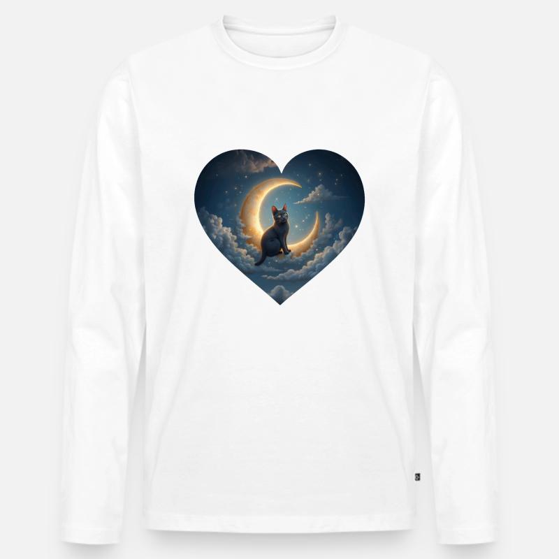 Die Katze im Mond - Männer Premium Bio Langarmshirt - Weiß