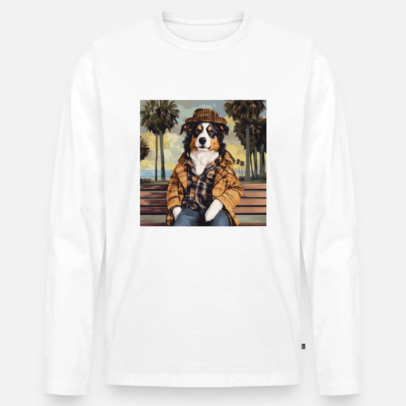 Bench at beach - Männer Premium Bio Langarmshirt - Weiß
