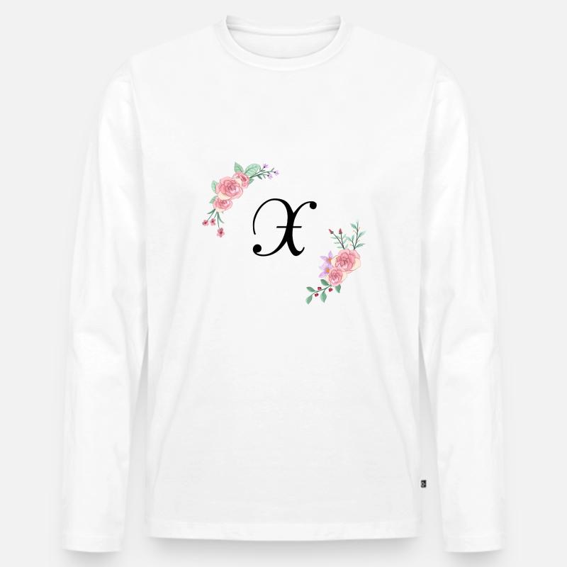 Rosa Blumenbuchstabe x - Männer Premium Bio Langarmshirt - Weiß
