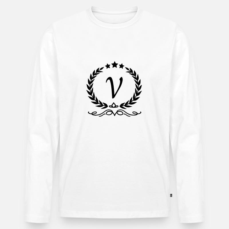 Buchstabe V Krone - Männer Premium Bio Langarmshirt - Weiß