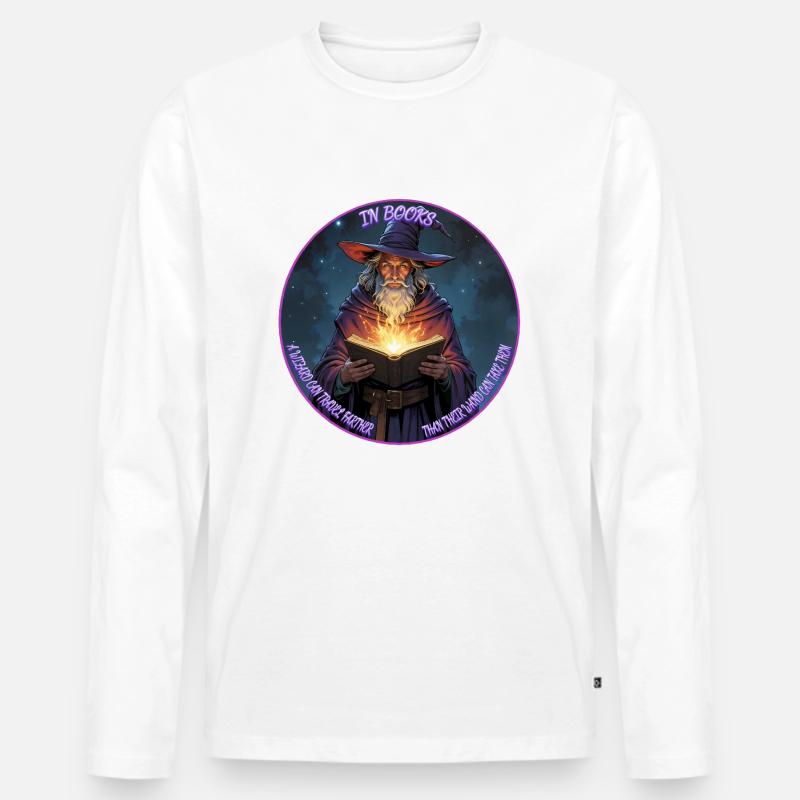 Zauberer liest Buch - Männer Premium Bio Langarmshirt - Weiß