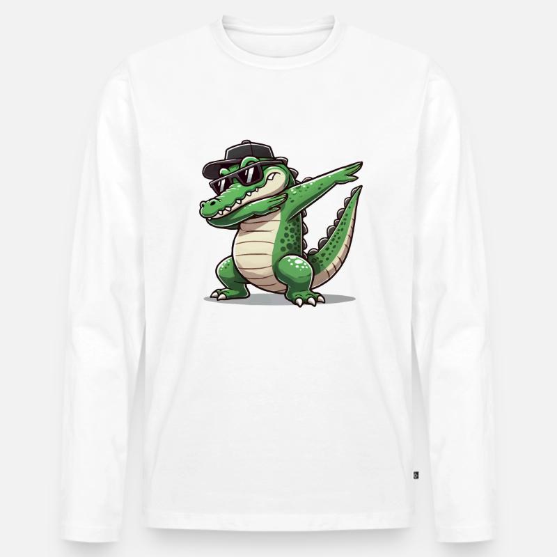 krokodil comic dabbing - Männer Premium Bio Langarmshirt - Weiß