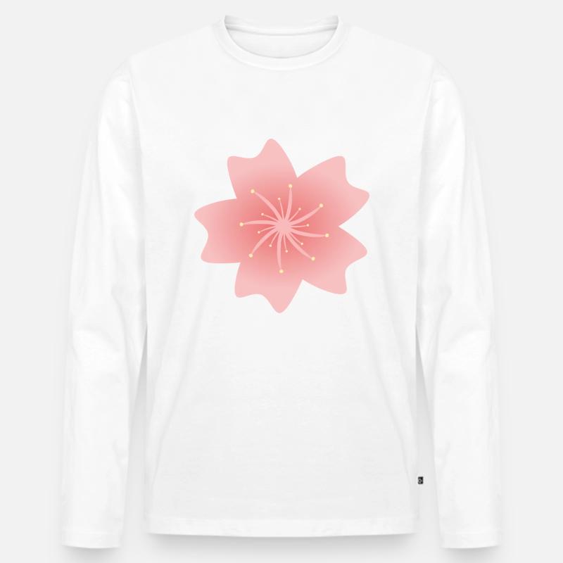 Rosa Sakura Blume - Männer Premium Bio Langarmshirt - Weiß