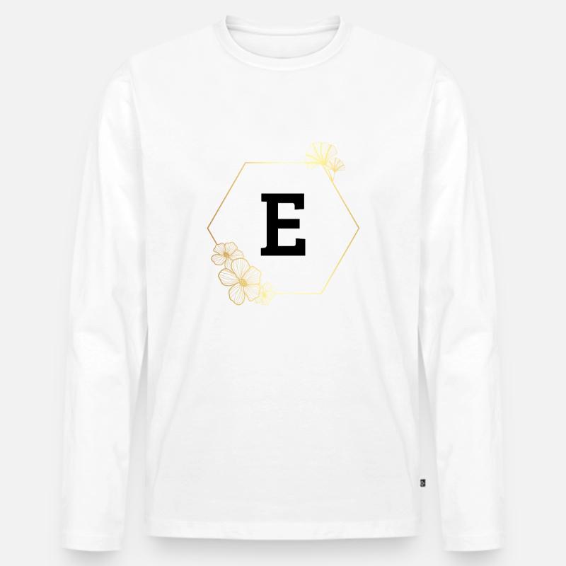 Buchstabe e Goldener Blumenrahmen - Männer Premium Bio Langarmshirt - Weiß