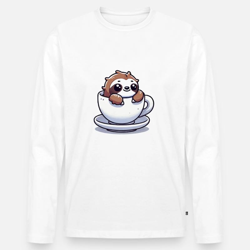 Faultier Kaffeetasse - Männer Premium Bio Langarmshirt - Weiß