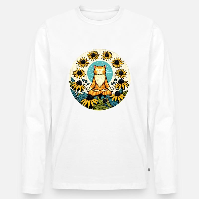 Zen-Modus Kätzchen Katze - Männer Premium Bio Langarmshirt - Weiß