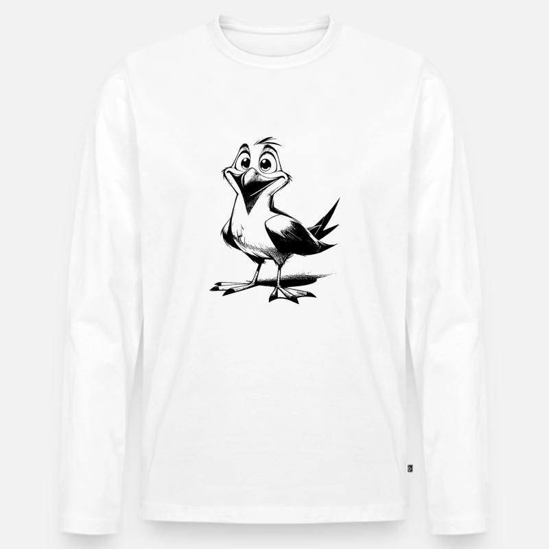 Netter Flattermann lustiger Möwen Vogel - Männer Premium Bio Langarmshirt - Weiß