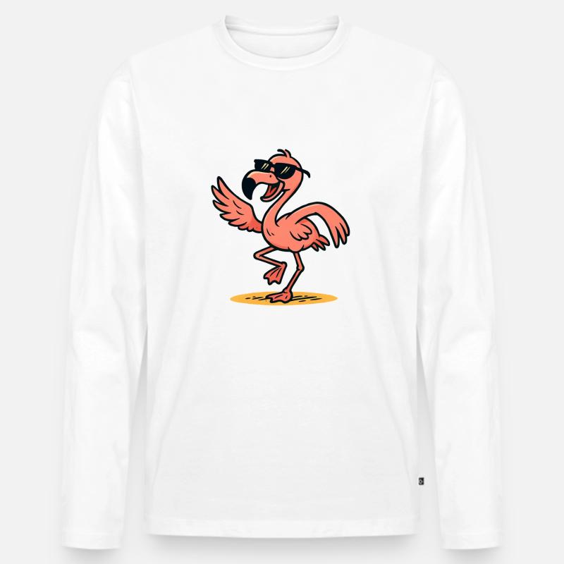 Flamingo Comic dance - Männer Premium Bio Langarmshirt - Weiß