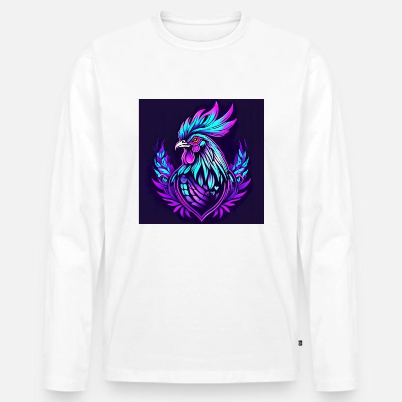 Hahn neonfarben - Männer Premium Bio Langarmshirt - Weiß