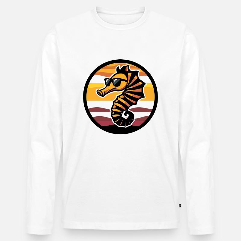 Seepferd Cool Comic - Männer Premium Bio Langarmshirt - Weiß