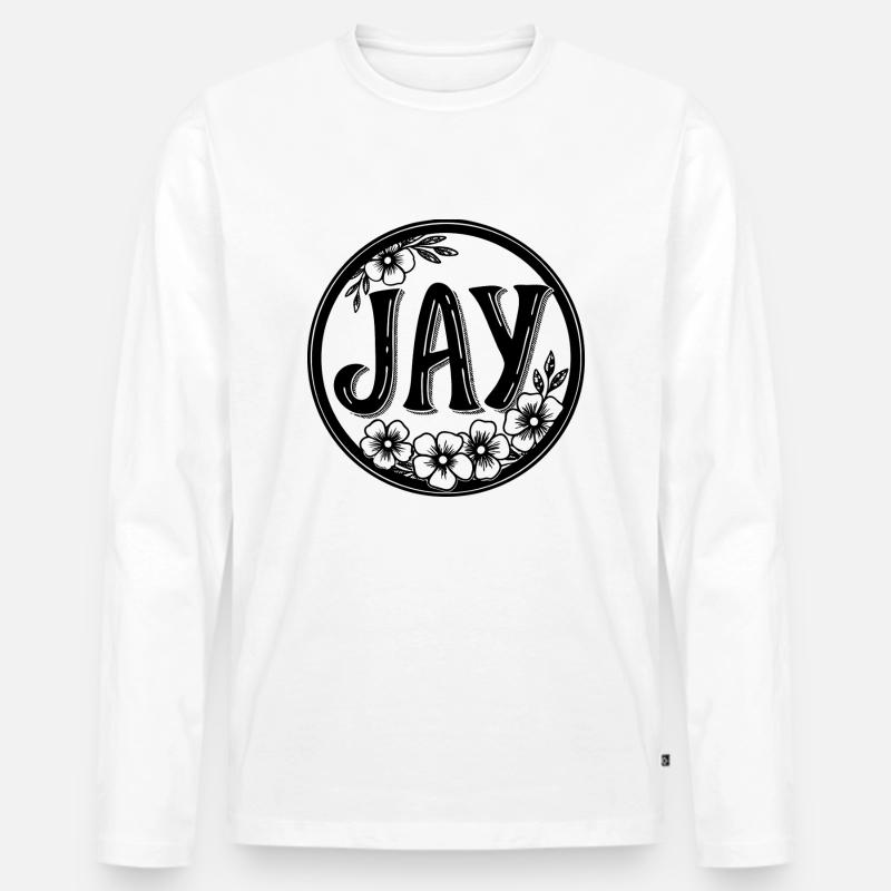 Jay, Kaligrafie-Design - Männer Premium Bio Langarmshirt - Weiß