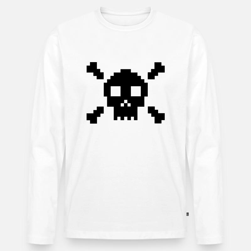 Pixel Totenkopf - Männer Premium Bio Langarmshirt - Weiß