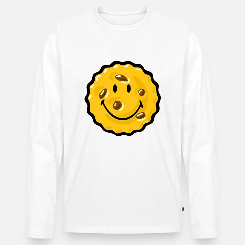 Smiley Chocklate Chip Biscuit - Männer Premium Bio Langarmshirt - Weiß