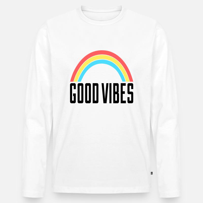 Good Vibes Regenbogen - Männer Premium Bio Langarmshirt - Weiß