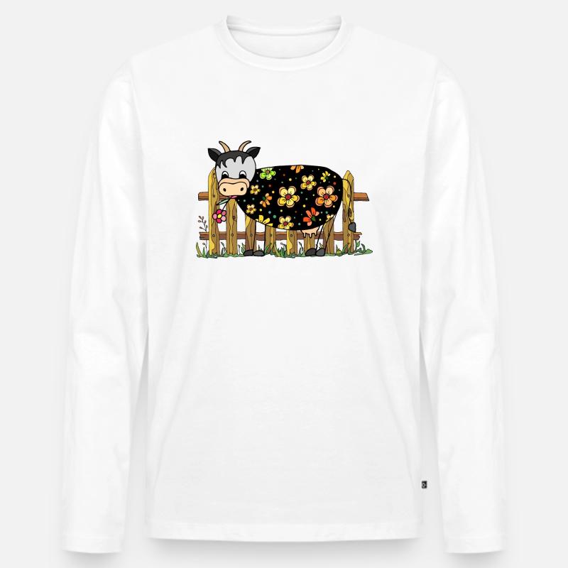 Kuh - Männer Premium Bio Langarmshirt - Weiß