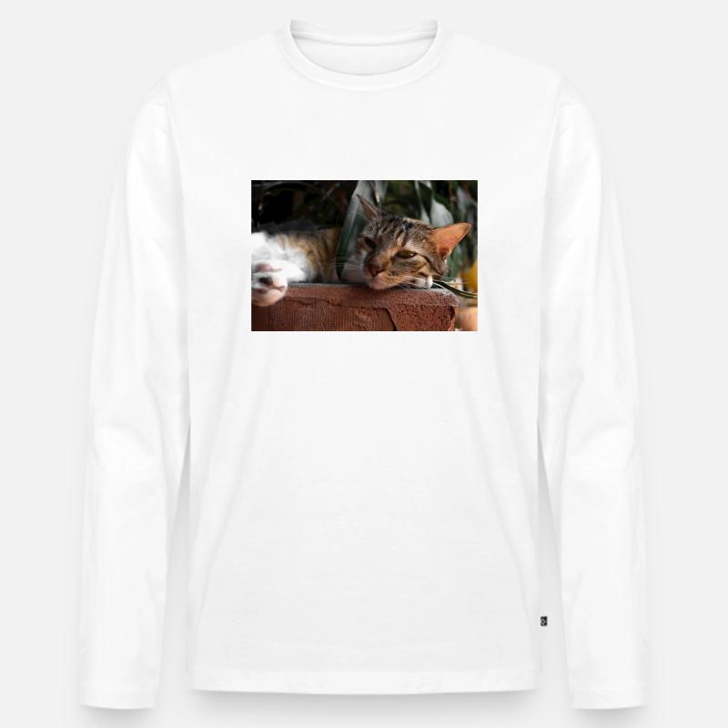 Die Katze - Männer Premium Bio Langarmshirt - Weiß