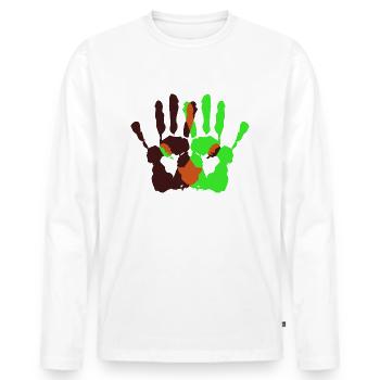 Hands - Men's Premium Organic Long Sleeve Shirt - white - Front - Nico (187cm)