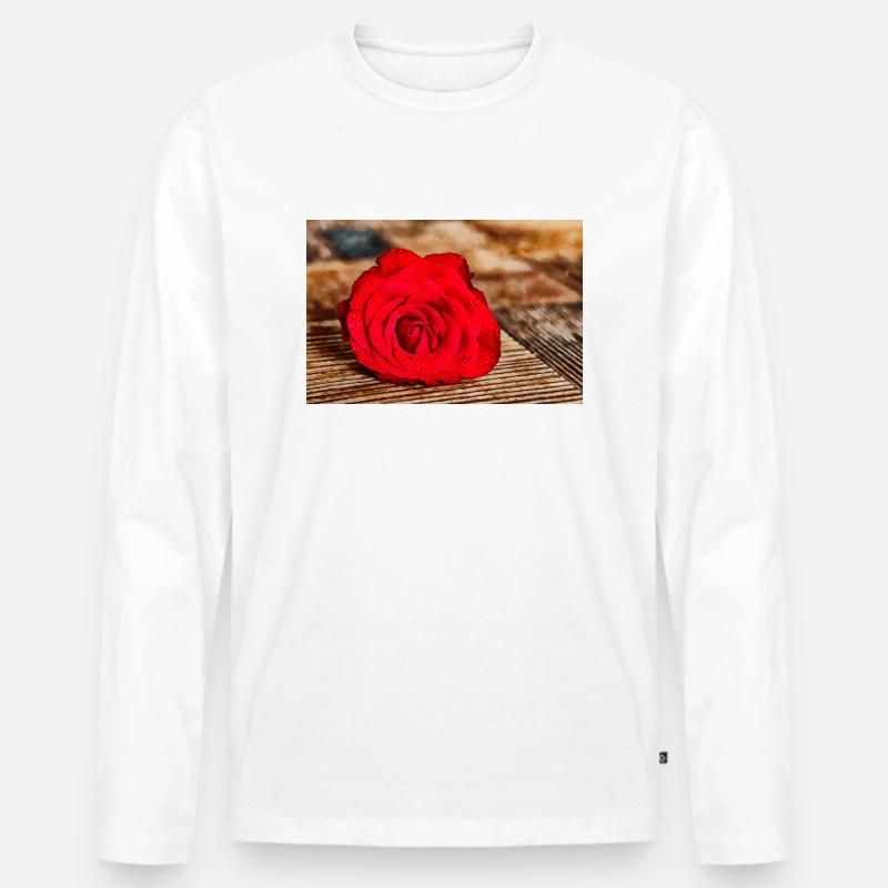 Rote Rose - Männer Premium Bio Langarmshirt - Weiß