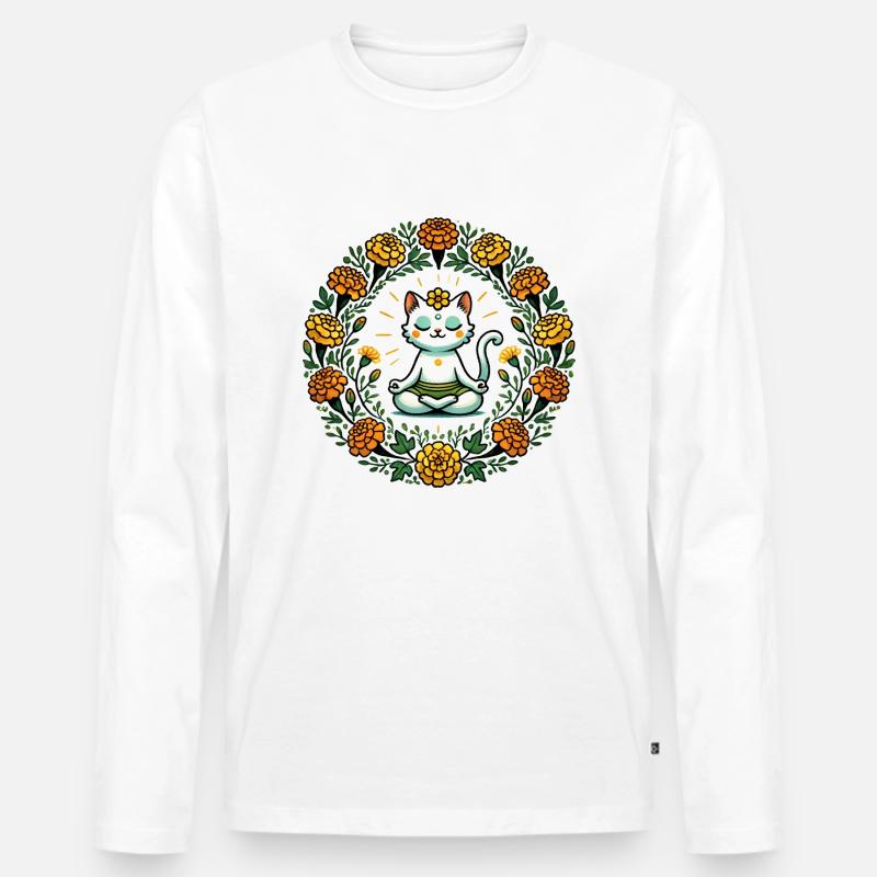 Zen-Katze - Männer Premium Bio Langarmshirt - Weiß