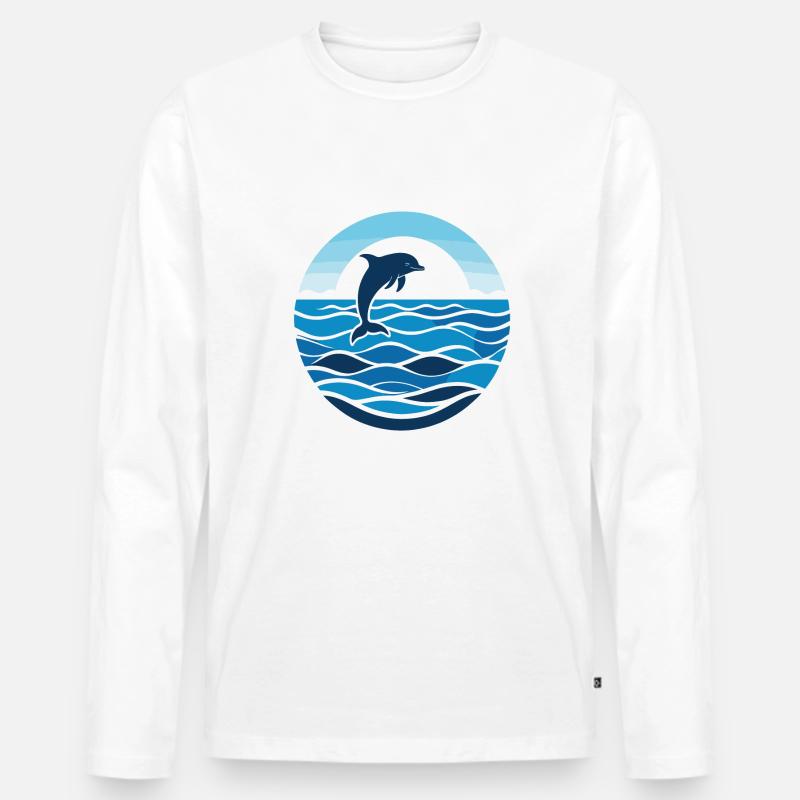 Ocean Dolphin Dance - Männer Premium Bio Langarmshirt - Weiß
