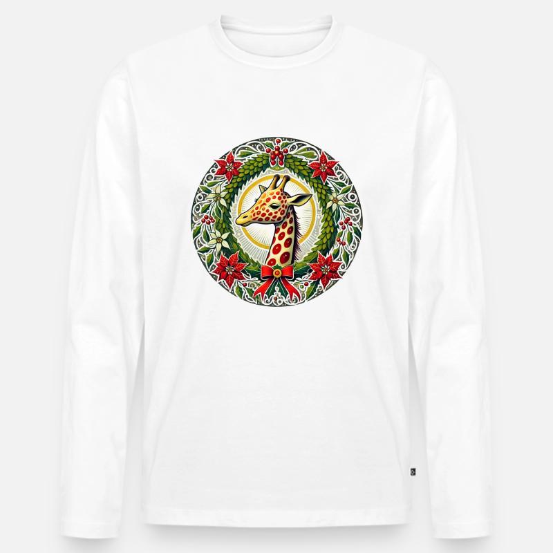 Weihnachtsgiraffe - Männer Premium Bio Langarmshirt - Weiß