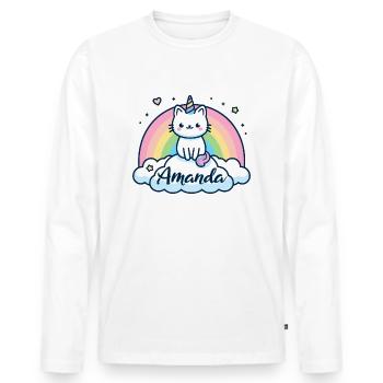 Amanda Nom Prénom Chat licorne - T-shirt manches longues Premium bio Homme - blanc - Devant - Nico (187cm)