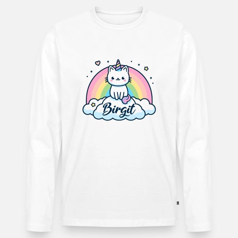 Birgit Name Vorname Einhornkatze - Männer Premium Bio Langarmshirt - Weiß