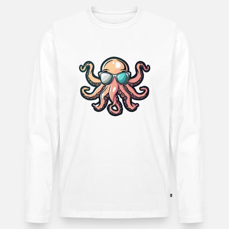 Oktopus Comic Cool - Männer Premium Bio Langarmshirt - Weiß