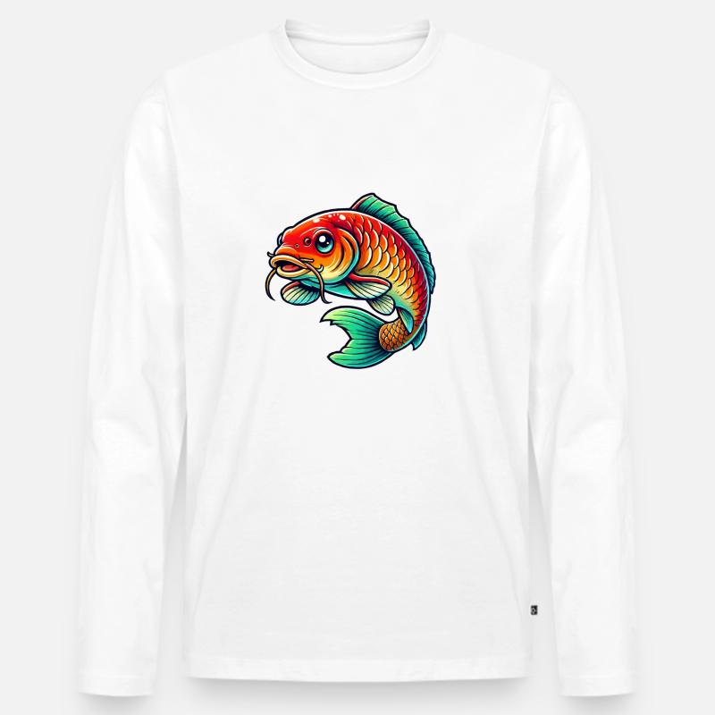 Fisch Karpfen - Männer Premium Bio Langarmshirt - Weiß