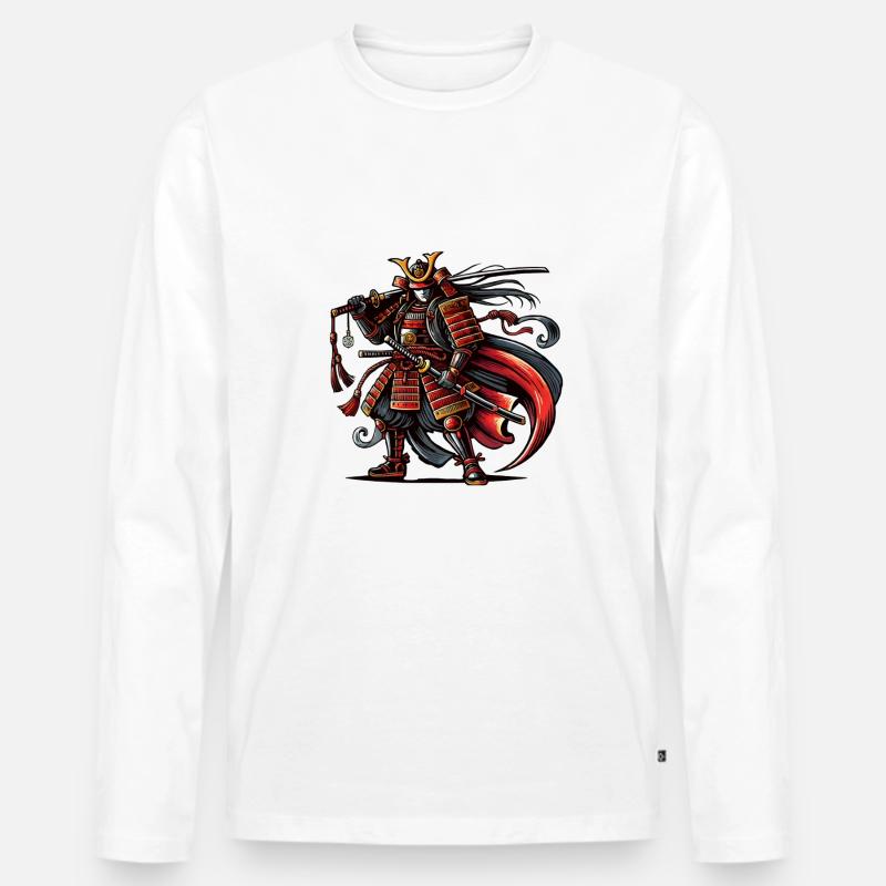 samurai comic - Männer Premium Bio Langarmshirt - Weiß