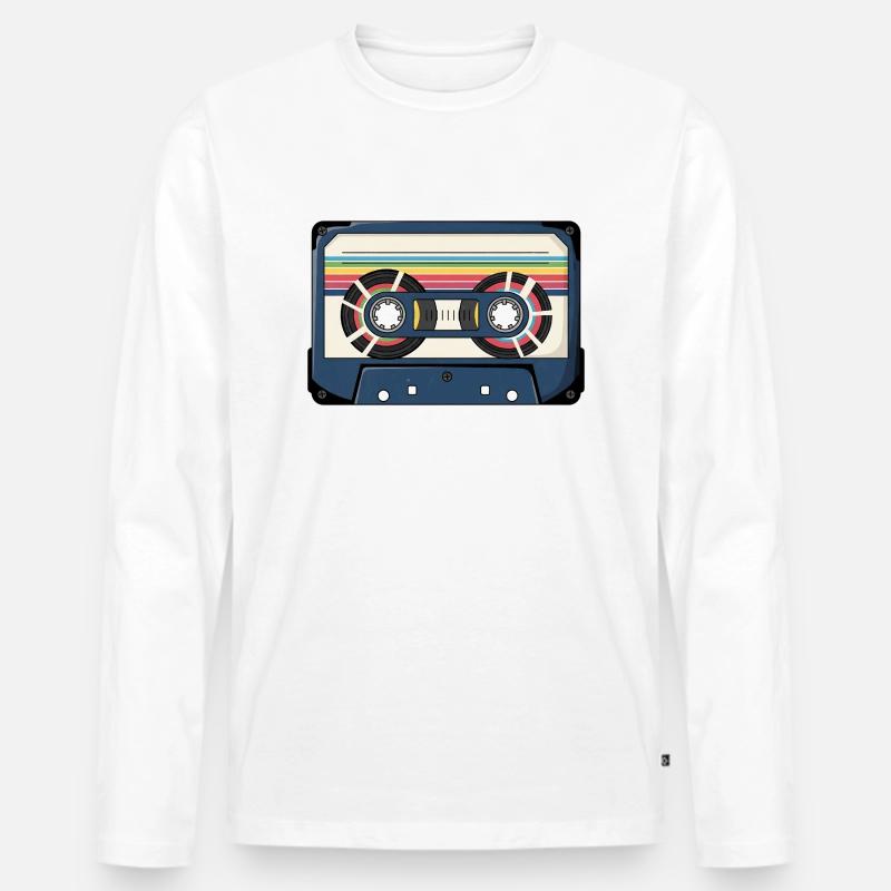 Retro Kassette Aufkleber - Männer Premium Bio Langarmshirt - Weiß
