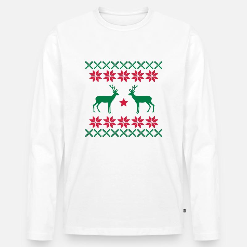 reh_norwegen_muster2 - Männer Premium Bio Langarmshirt - Weiß