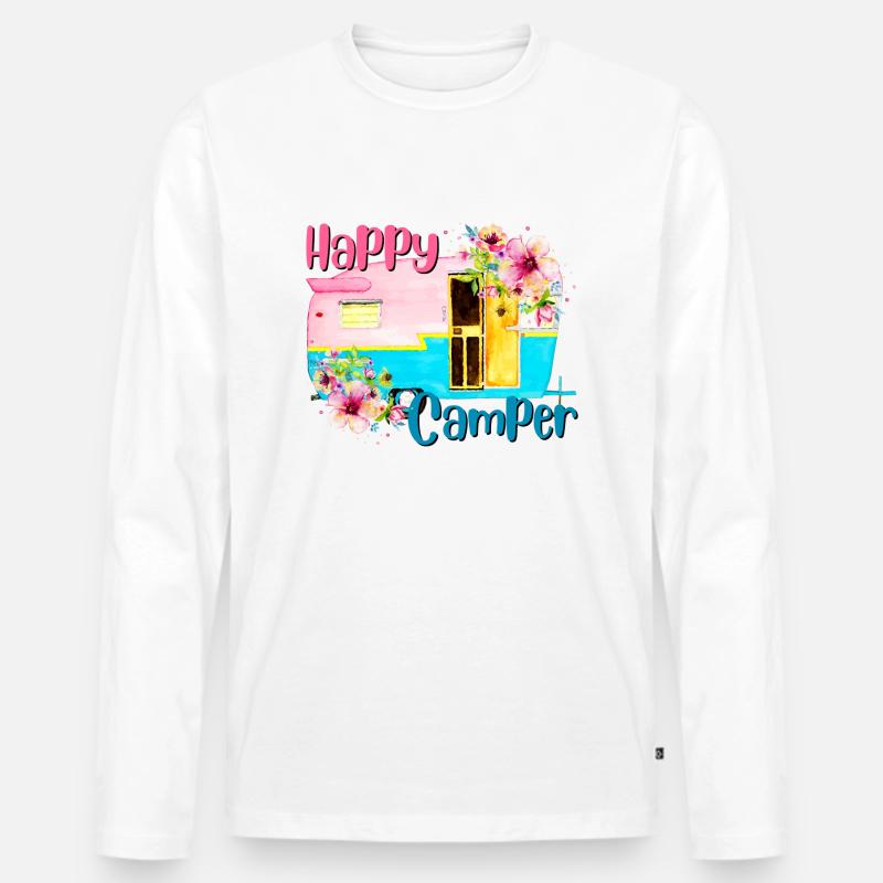 Glücklicher Camper - Männer Premium Bio Langarmshirt - Weiß