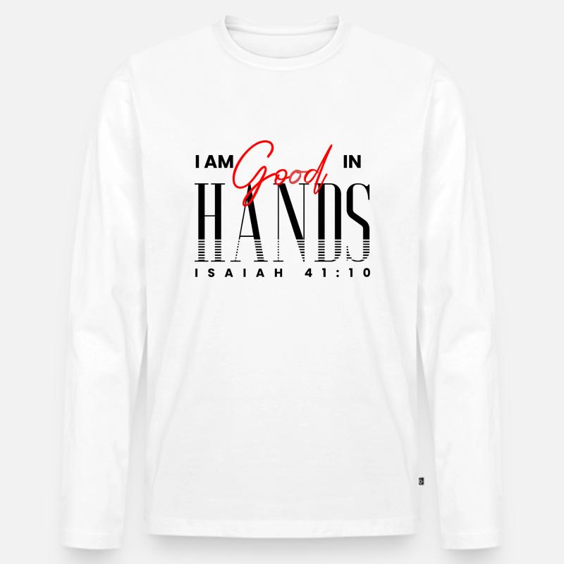 Ich bin in guten/Gottes Händen - Männer Premium Bio Langarmshirt - Weiß