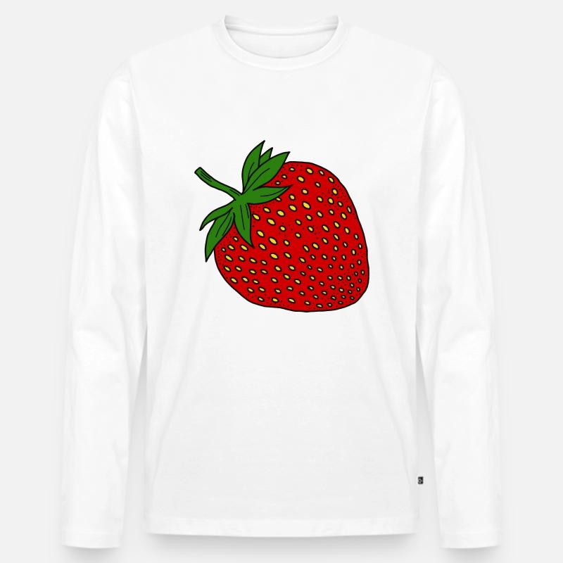 Erdbeere - Männer Premium Bio Langarmshirt - Weiß