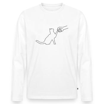 Katze Handschlag - Männer Premium Bio Langarmshirt - Weiß - Vorne - Nico (187cm)
