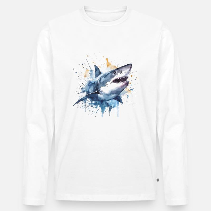 Weisser Hai 1 - Männer Premium Bio Langarmshirt - Weiß