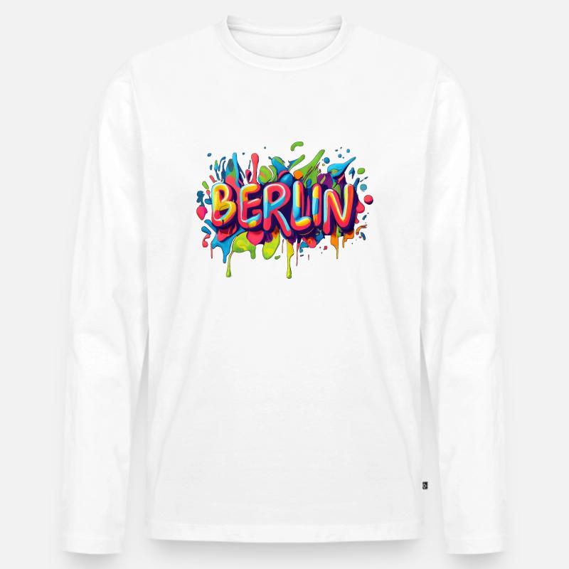 Berlin Graffiti - Männer Premium Bio Langarmshirt - Weiß