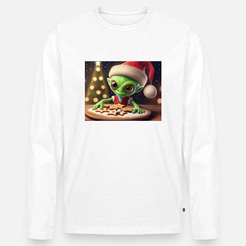 Alien trägt einen hässlichen Weihnachtspullover - Männer Premium Bio Langarmshirt - Weiß