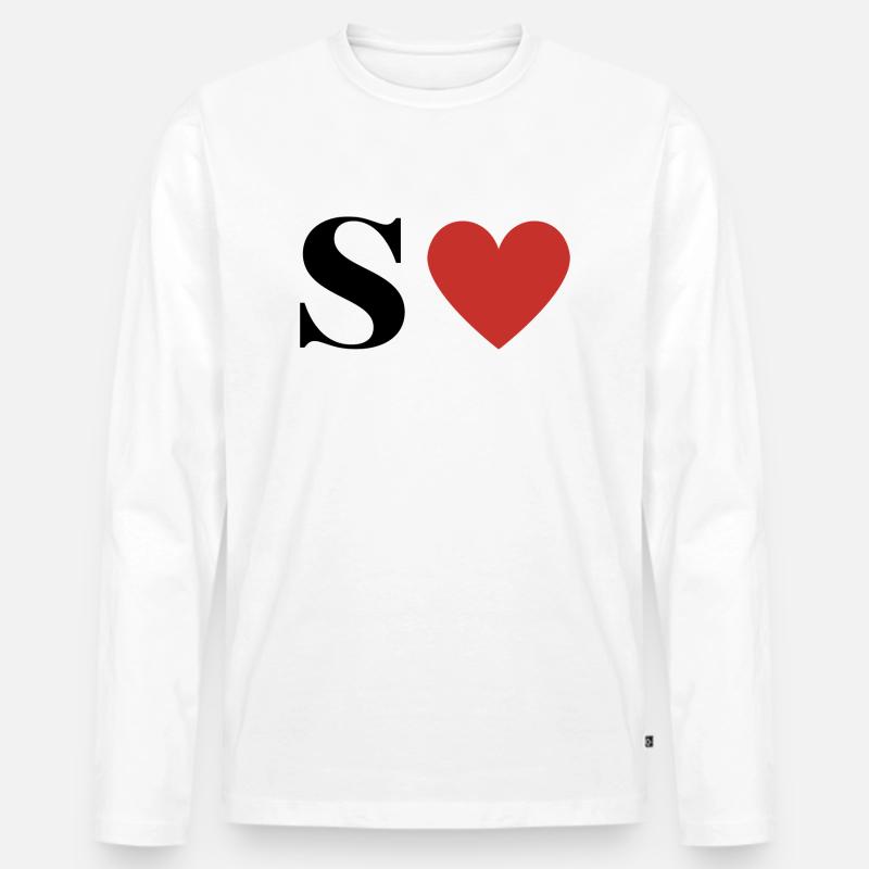 Buchstabe s rotes Herz - Männer Premium Bio Langarmshirt - Weiß