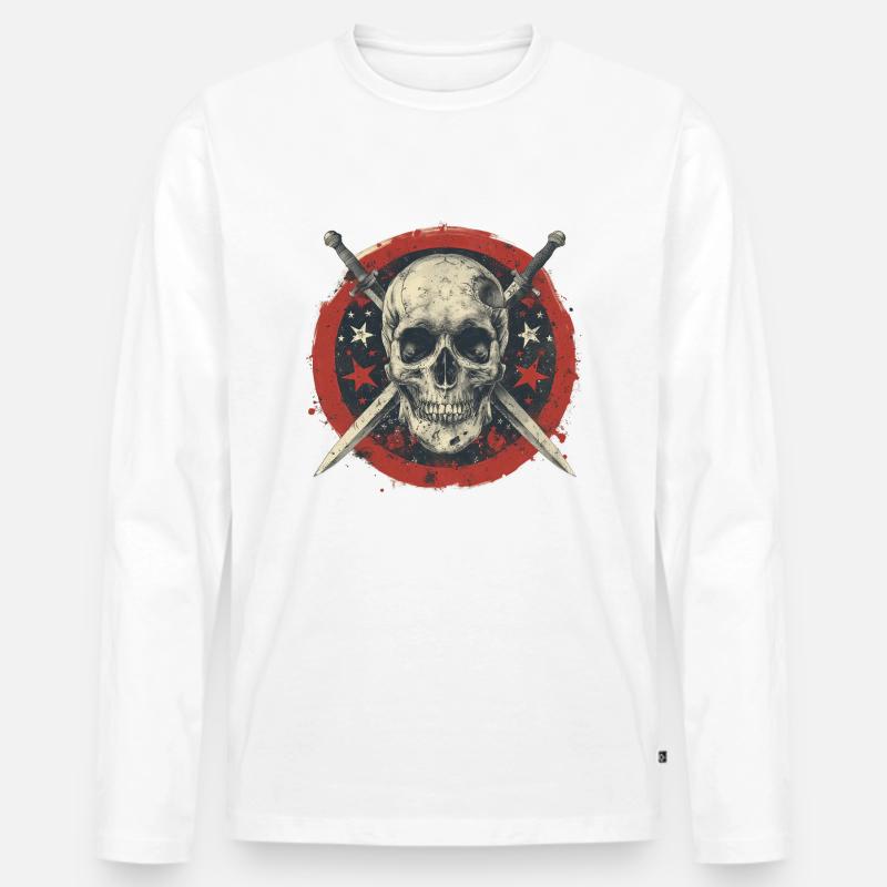 Totenkopf Schwerter Skull - Männer Premium Bio Langarmshirt - Weiß
