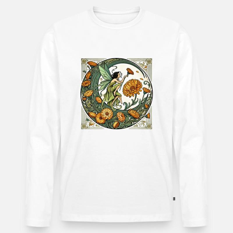 Ringelblume Fee - Männer Premium Bio Langarmshirt - Weiß