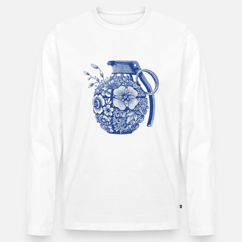 Blumen Granate - Männer Premium Bio Langarmshirt - Weiß