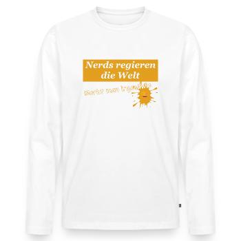 Nerds regieren Mit Klecks un transparenter Schrift - Männer Premium Bio Langarmshirt - Weiß - Vorne - Nico (187cm)