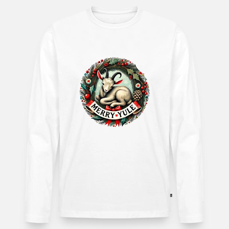 Frohe Weihnachtsziege - Männer Premium Bio Langarmshirt - Weiß