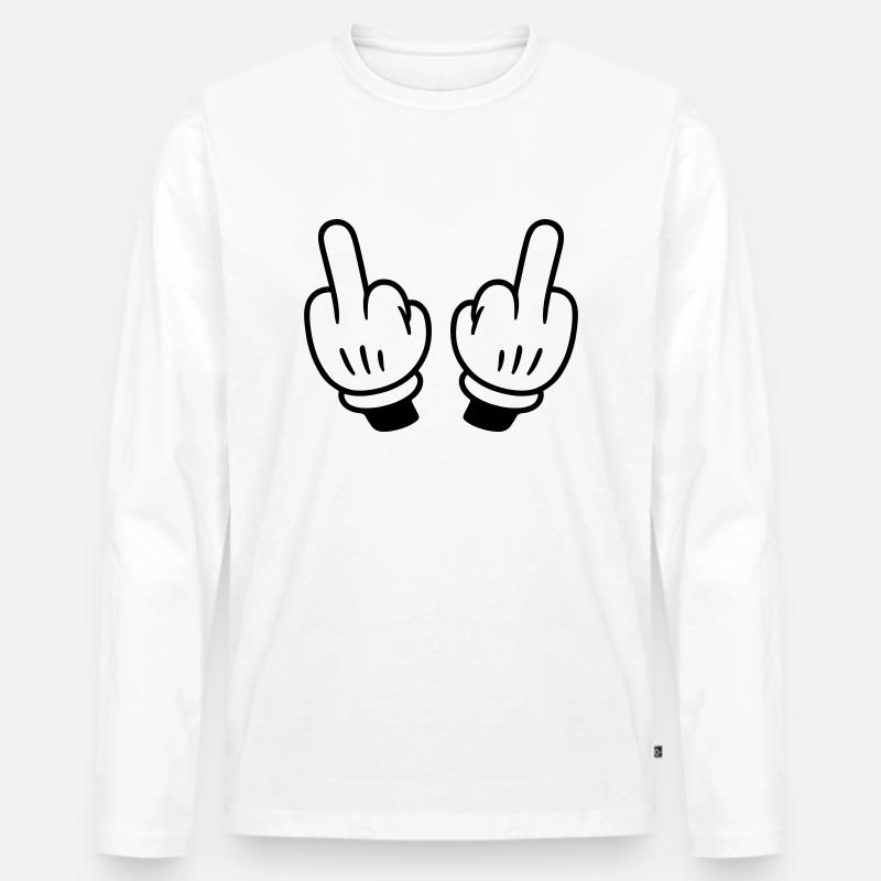 Mittelfinger Hand Comic - Männer Premium Bio Langarmshirt - Weiß