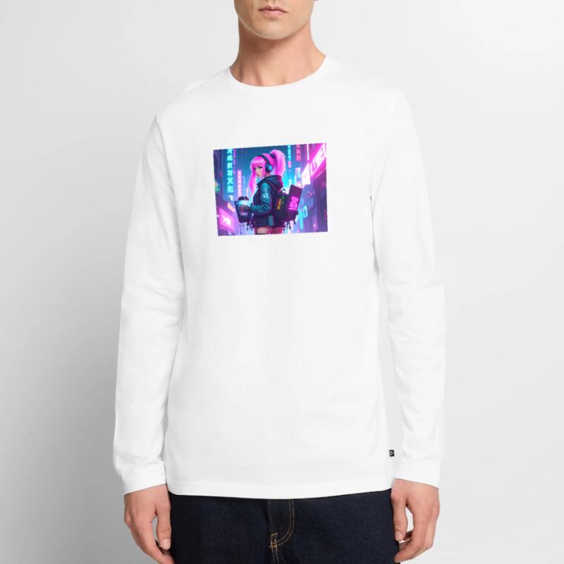 Cyber DJ Coder – Beats, Bytes & Blinks Männer Premium Bio Langarmshirt