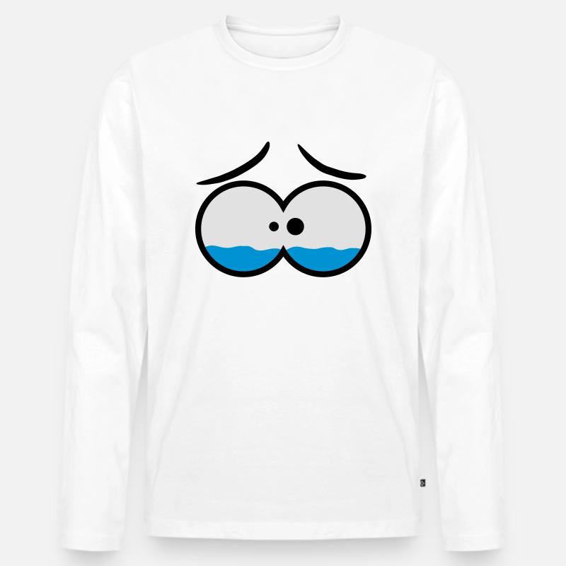 Sad Crying Comic Eyes - Männer Premium Bio Langarmshirt - Weiß