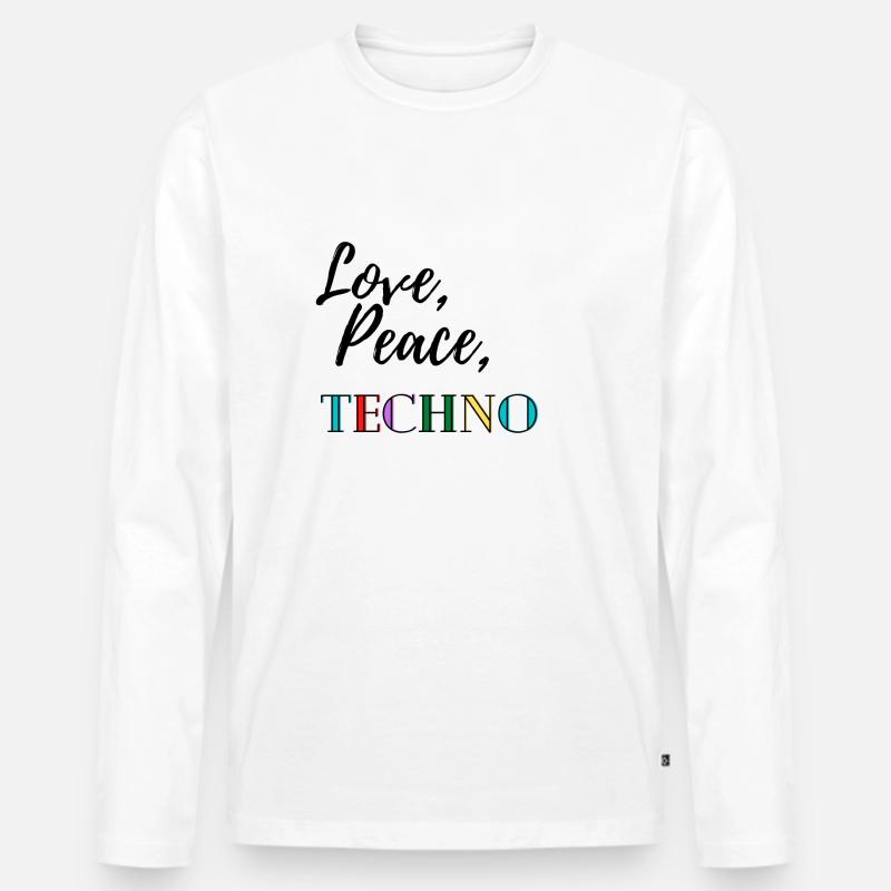 Love, Peace, Techno - Männer Premium Bio Langarmshirt - Weiß